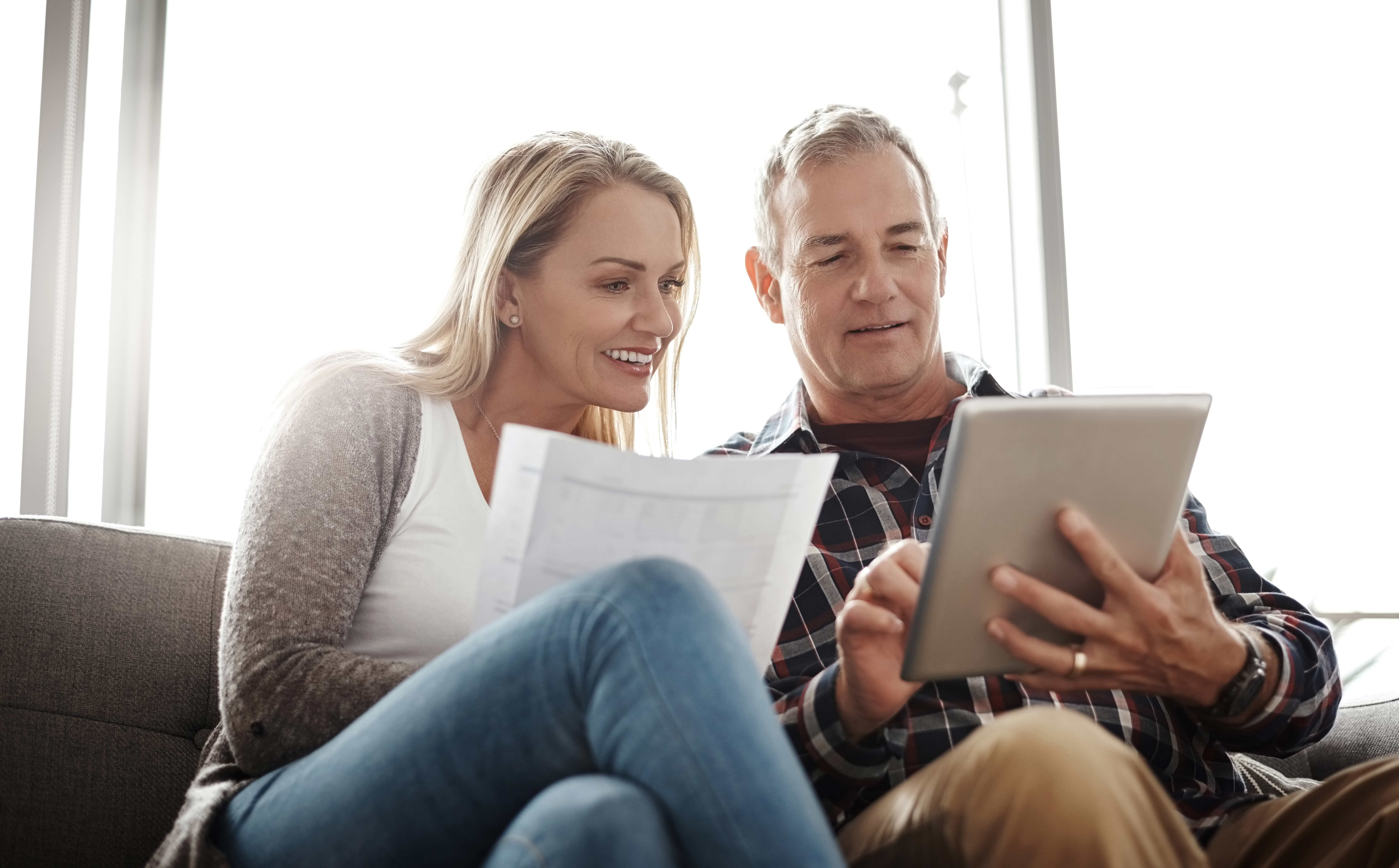 Couple reviewing home purchase details